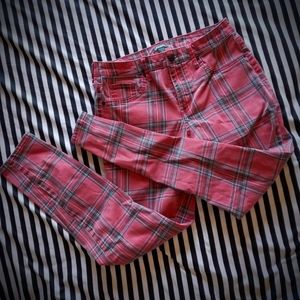 Women's size 8 red and black plaid skinny jeans